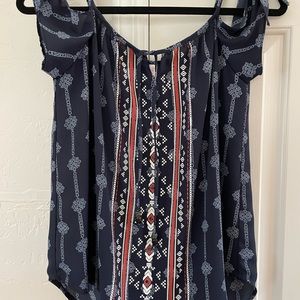 XHileration Navy Cold Shoulder Top SM